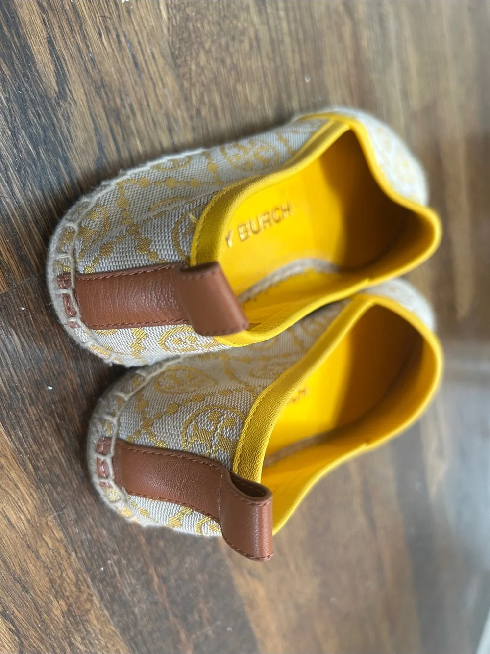 Tory Burch Beige Canvas Espadrilles with Yellow Trim